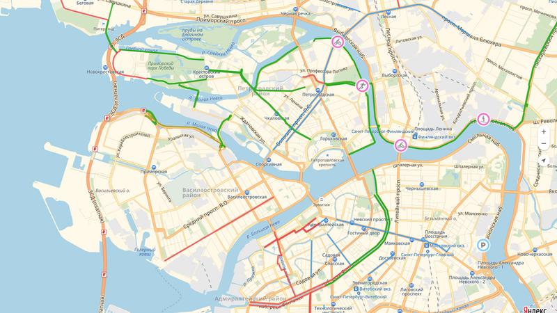 Велодорожки в Санкт-Петербурге  Фото: yandex.ru maps