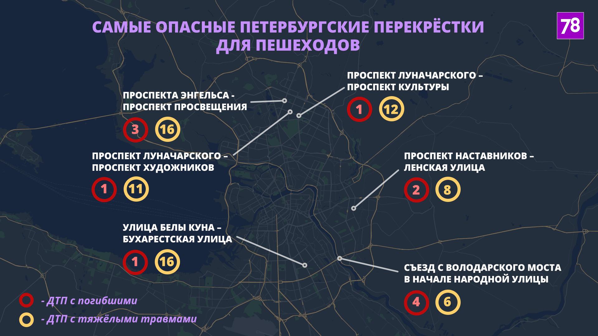 Проклятые места для пешеходов: 6 самых опасных перекрёстков Петербурга