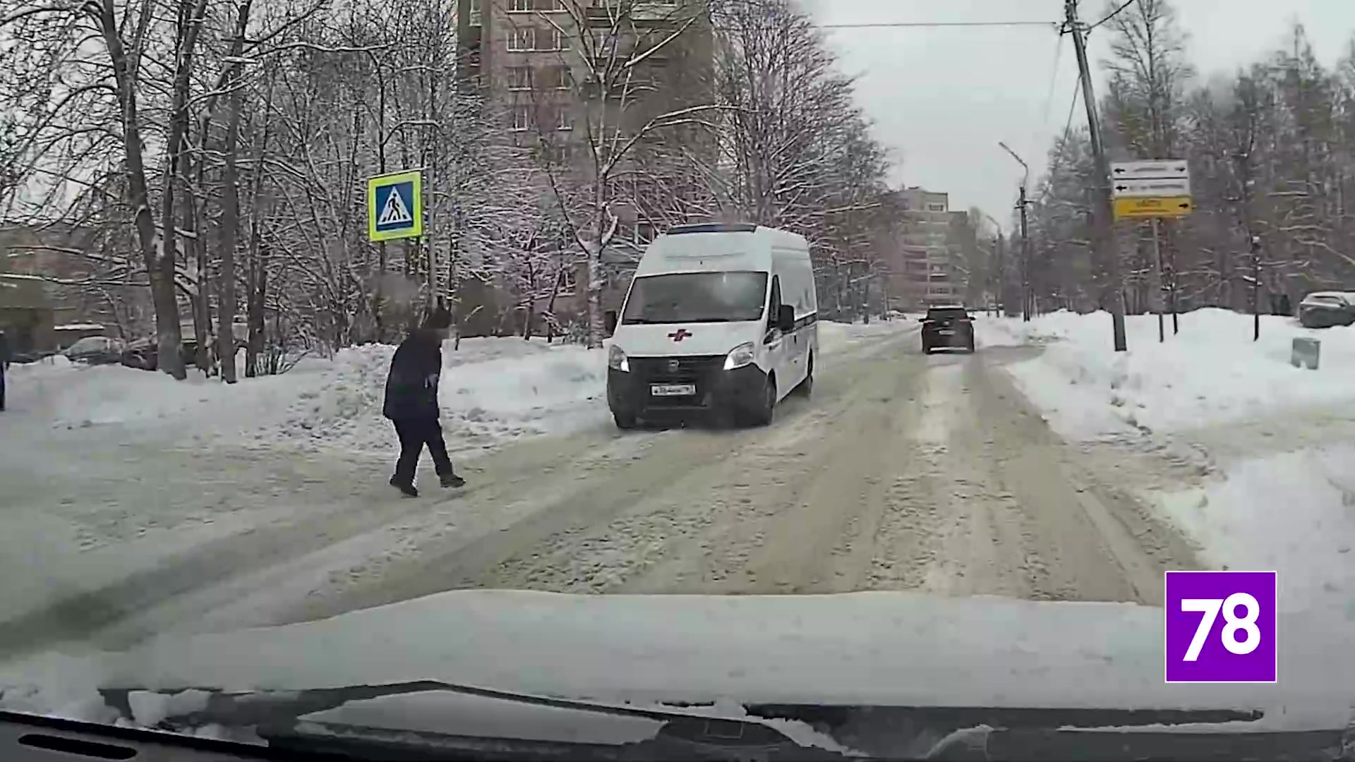 В Гатчине скорая сбила мужчину на пешеходном переходе – видео