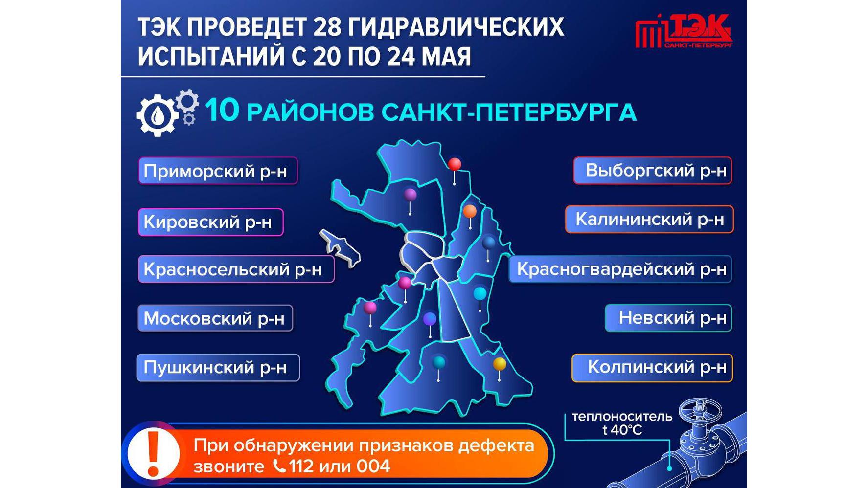 Гидравлические испытания пройдут в 11 районах Петербурга и Ленобласти