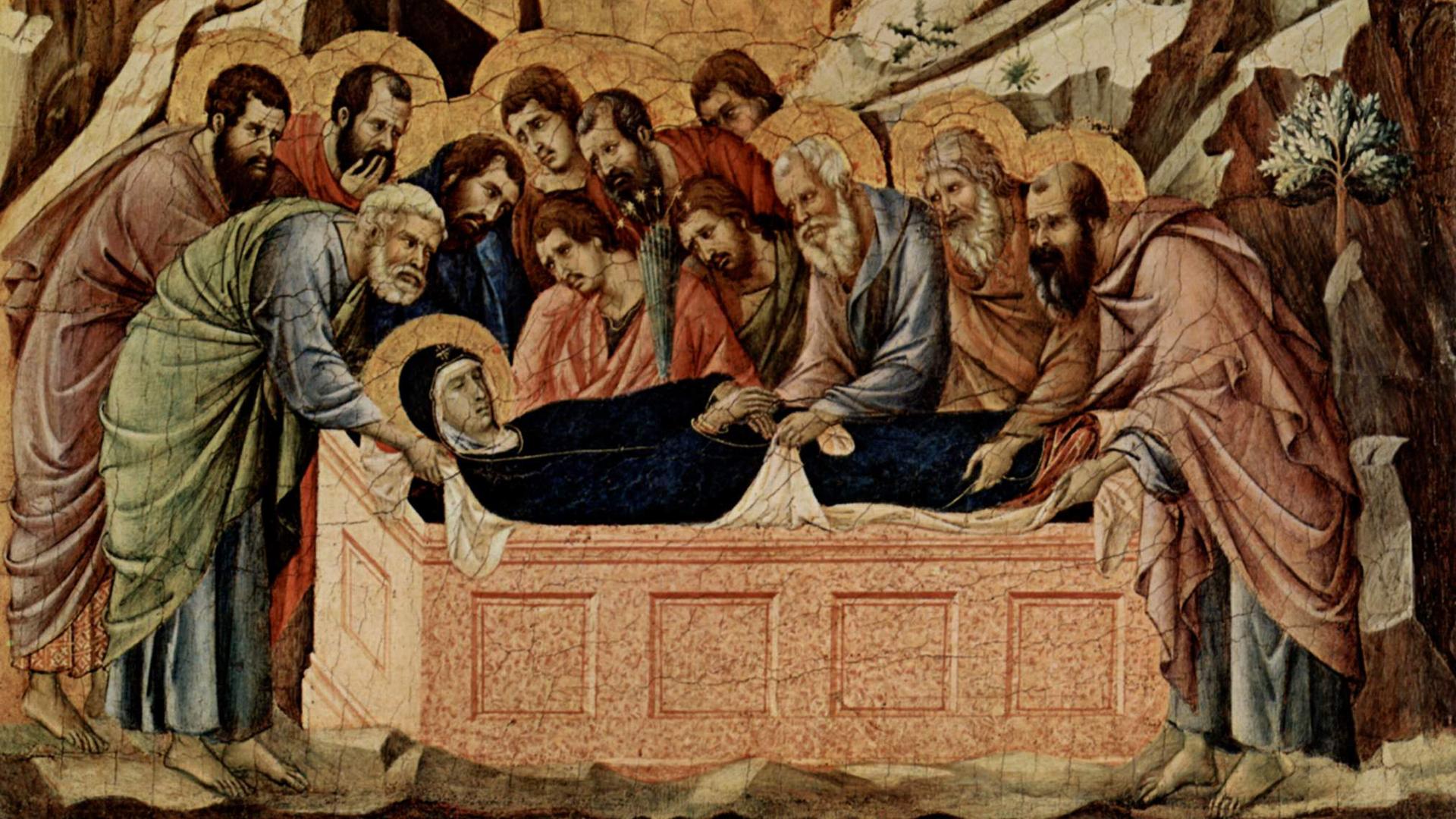 Погребение Богородицы (Дуччо ди Буонинсенья, Маэста, 1308—1311)  Фото: Общественное достояние