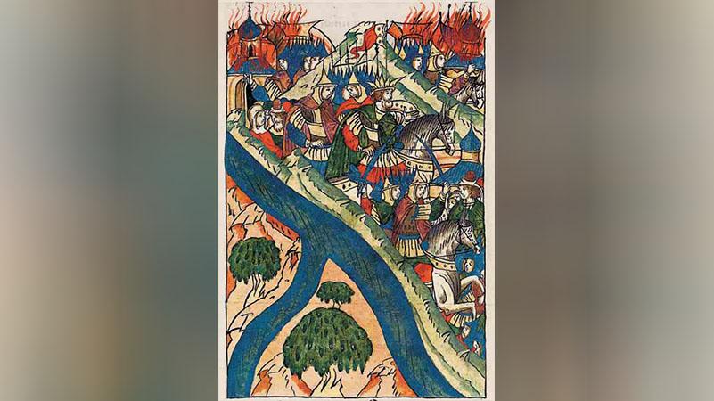 Лицевой летописный свод. 1521 год. Нашествие крымского хана Мехмед Гирея  Фото: общественное достояние