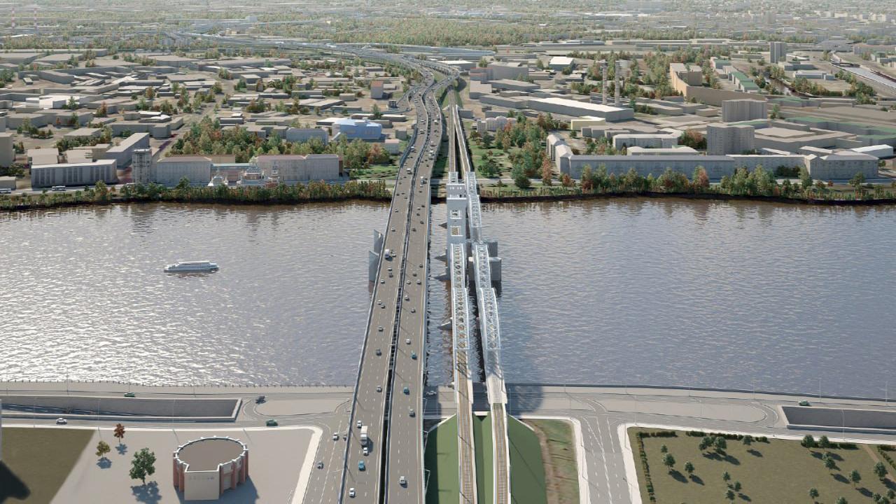 Проект участка ШМСД с новым мостом  Фото: комитет по инвестициям Санкт-Петербурга