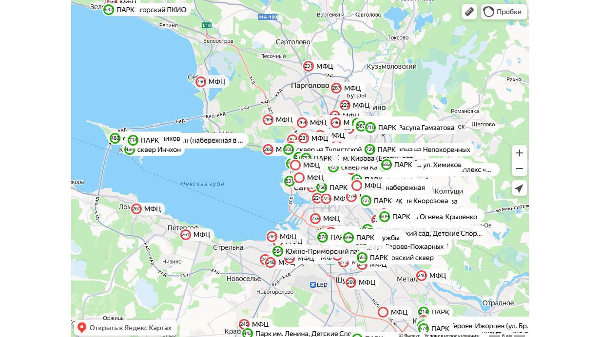 Официальная карта сети SPB_FREE в Петербурге 